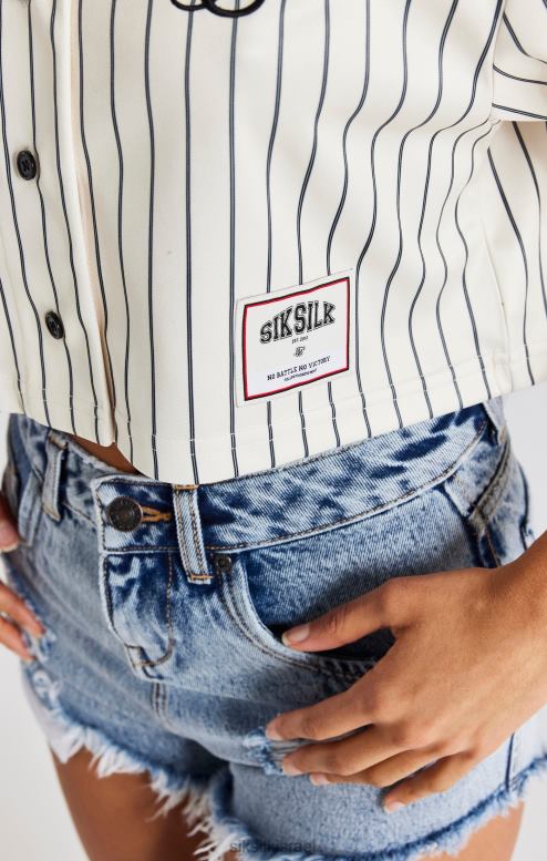 SikSilk נשים חולצת בייסבול ecru crop D2LH233 לבוש