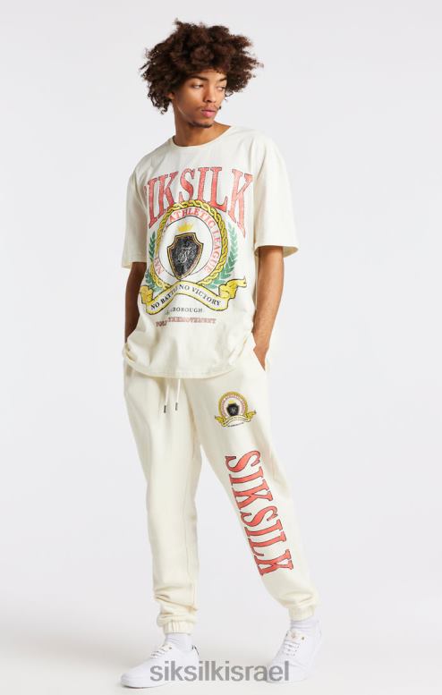 SikSilk גברים חולצת טי אוברסייז בהדפס ecru varsity D2LH2409 לבוש