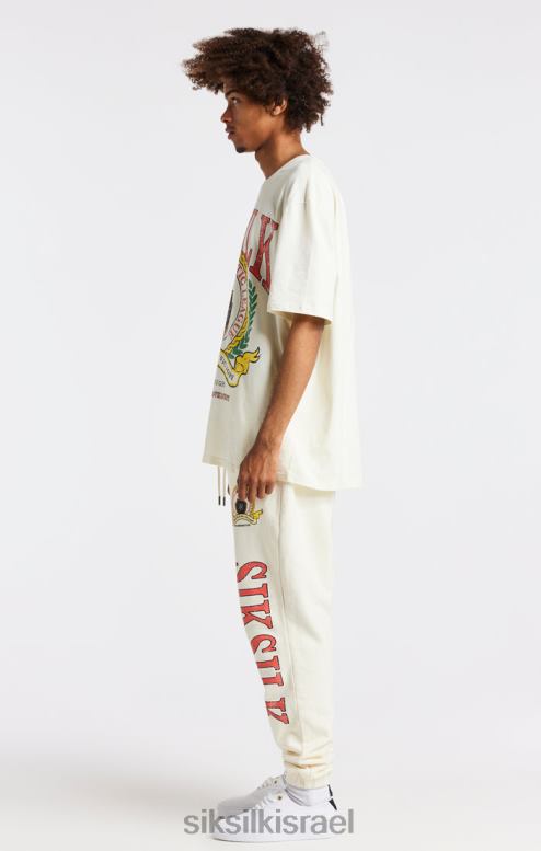 SikSilk גברים חולצת טי אוברסייז בהדפס ecru varsity D2LH2409 לבוש