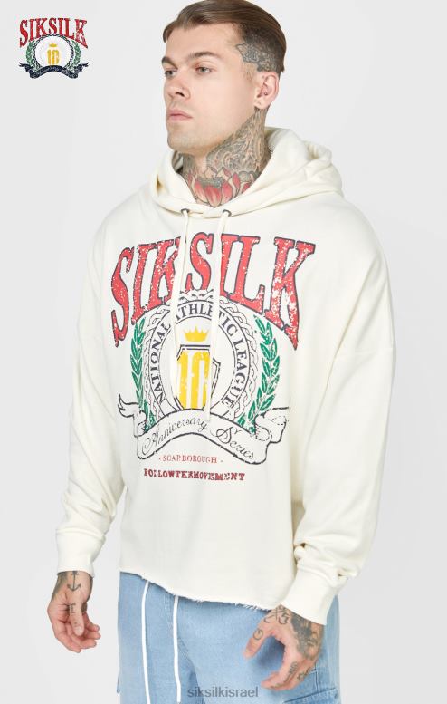 SikSilk גברים קפוצ'ון אוברסייז בהדפס יום השנה ecru varsity D2LH2419 לבוש