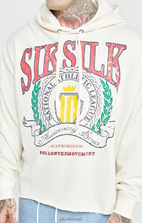 SikSilk גברים קפוצ'ון אוברסייז בהדפס יום השנה ecru varsity D2LH2419 לבוש