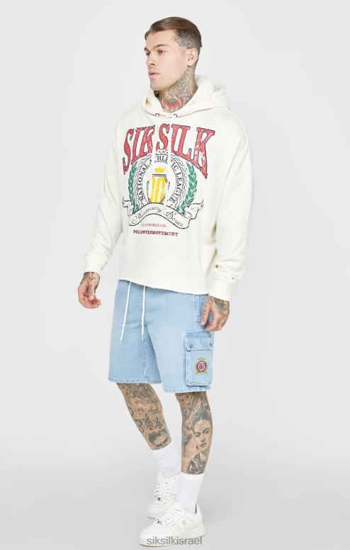 SikSilk גברים קפוצ'ון אוברסייז בהדפס יום השנה ecru varsity D2LH2419 לבוש