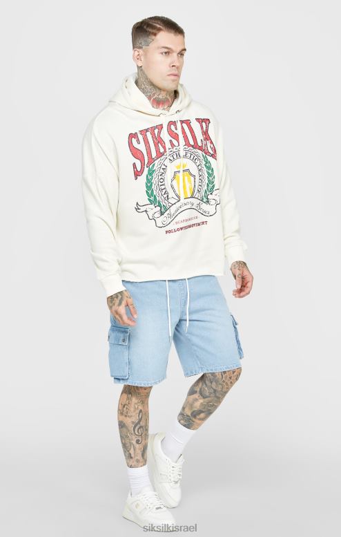 SikSilk גברים קפוצ'ון אוברסייז בהדפס יום השנה ecru varsity D2LH2419 לבוש