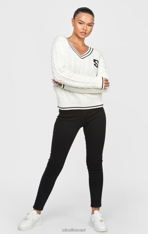 SikSilk נשים סוודר סריגת כבלים של ecru varsity D2LH279 לבוש