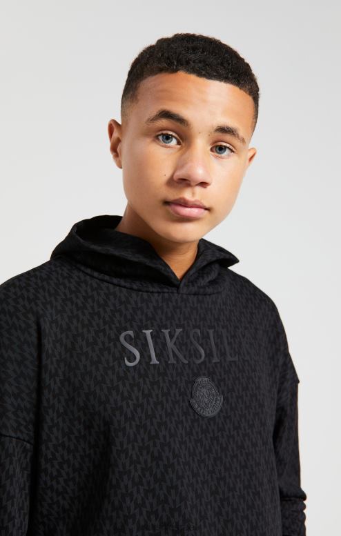 SikSilk x בנים קפוצ'ון אוברסייז בהדפס שחור של מסי D2LH2288 לבוש