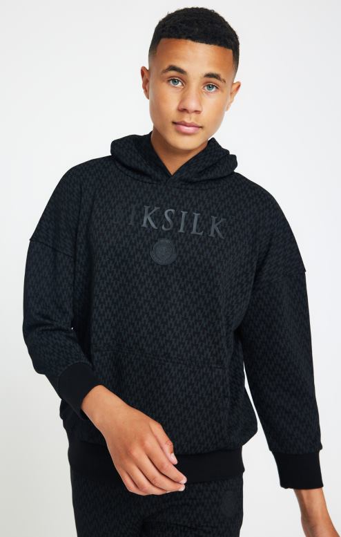 SikSilk x בנים קפוצ'ון אוברסייז בהדפס שחור של מסי D2LH2288 לבוש