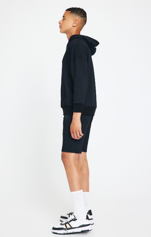 SikSilk x בנים קפוצ'ון אוברסייז בהדפס שחור של מסי D2LH2288 לבוש